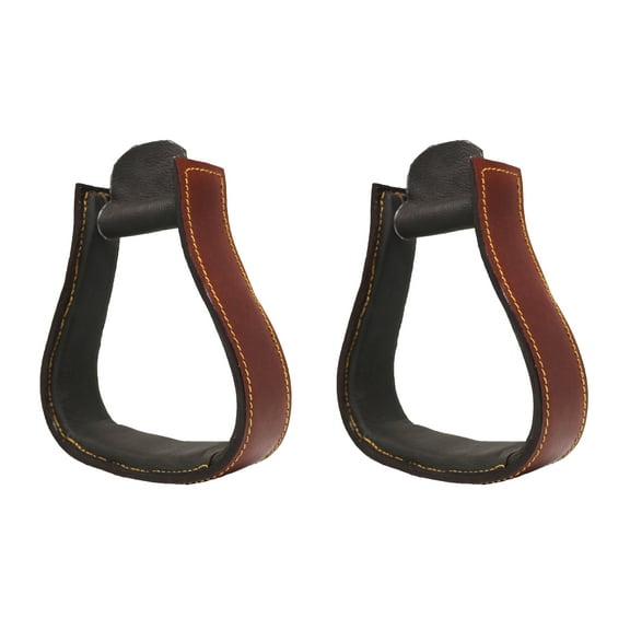 5" Wide Western Lightweight Aluminum Leather Covered Aussie Saddle Stirrups 109ST335BR