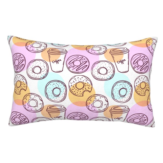 Fotbe Donuts and Coffee Funda de Almohada Decorativa Estilo Occidental, Lujo en Algodón, Fundas para Almohadas King, Cojín Estampado para Decoración del Hogar-16"x24"
