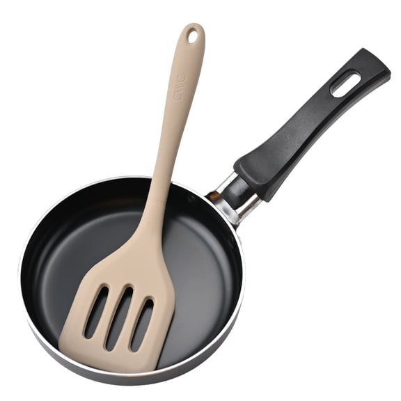 Cook with Color Nonstick Egg Frying Pan with Mini Silicone Turner Spatula, Breakfast Cookware Set, Tan