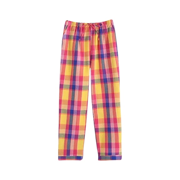 BLVB Women's Plaid Pajama Pants Casual Comfy Elastic Waist Drawstring Wide Leg Lounge Trouser Sleepwear