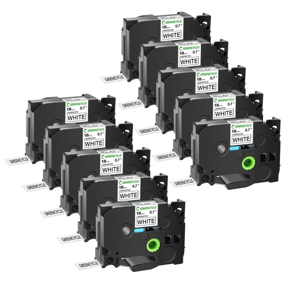 GREENCYCLE 10PK Compatible for Brother P-touch Black on White 18mm TZ TZe TZe-241 TZ-241 TZe241 TZ241 Laminated Label Tape