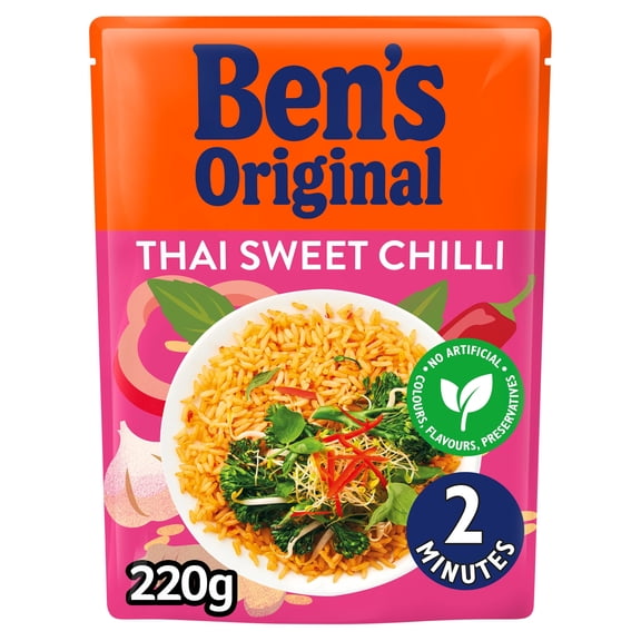 Ben's Original Thai Sweet Chilli Microwave Rice 220G, Imported from Britain