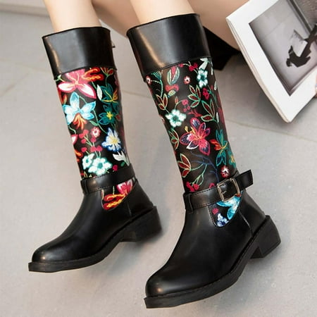 

Tdoqot 2022 Boots for Women- Chunky Heel Casual Low-heeled Christmas Gifts Women s Mid Calf Boots Black 43
