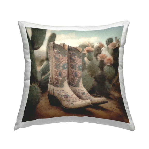 Stupell Industries Cowgirl Boots in Desert Square Decorative Printed Throw Pillow, 18 x 18
