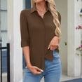 thumbnail image 2 of Womens Button Down Shirt 3/4 Sleeve Wrinkle Free Stretch Collared Dress Shirt Business Casual Work Blouse Brown L, 2 of 6