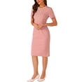 thumbnail image 4 of Vestido de mujer corto de manga corta Inspire Chic, vestido ajustado de tweed para el trabajo, vestido lápiz L rosa, 4 of 5