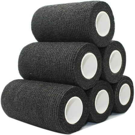 4 inch x 6 Pack Vet Wrap Adhesive Bandages - 5 Yards Self Adherent Cohesive Wrap Bandages Self Adhesive Non Woven Bandage Sports Medical Wrap Athletic Wrap for Ankle, Wrist, Sprains Black