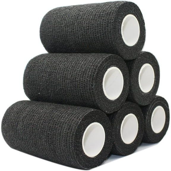 4 inch x 6 Pack Vet Wrap Adhesive Bandages - 5 Yards Self Adherent Cohesive Wrap Bandages Self Adhesive Non Woven Bandage Sports Medical Wrap Athletic Wrap for Ankle, Wrist, Sprains Black