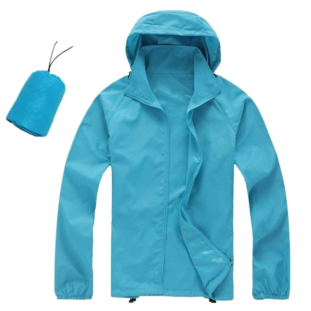 Men's Solid Color Packable Rain Jacket Lightweight Windproof Hooded Raincoat Outdoor Travel Hiking Cycling Coat