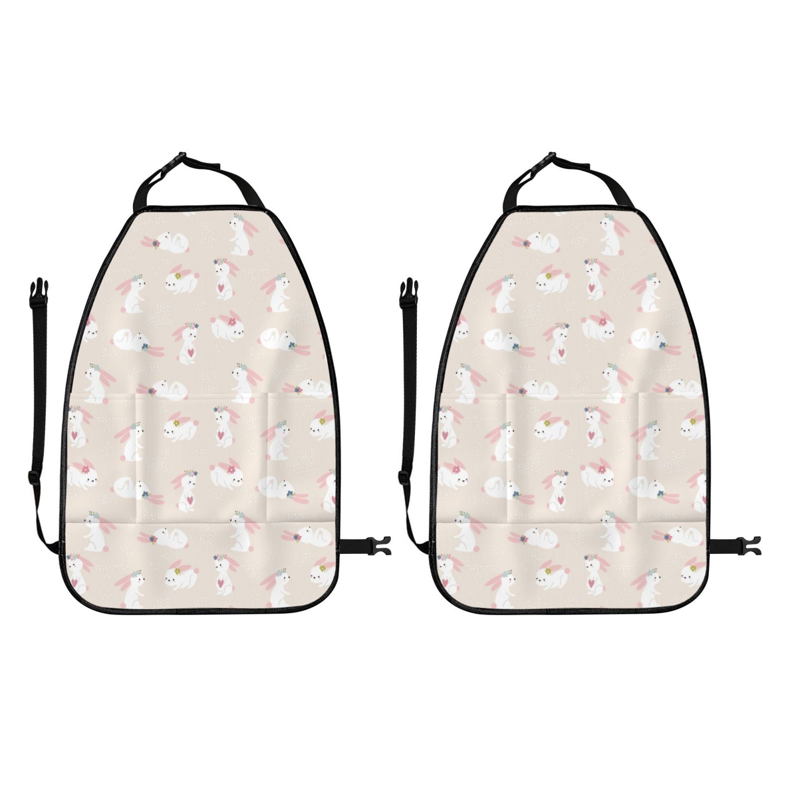 Kdxio Beautiful Rabbit Print 2 Pack Car Kick Mat Seat Cover Back Protector Mat with Pockets for Organizer Backseat Protector and Storage Anti Kick Pad for Vehicles