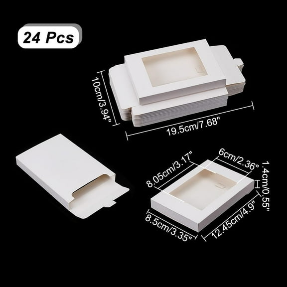 24 pc Rectangle Paper Storage boxes with PVC Plastic Clear Window 12.45x8.5x1.4cm for Gift White