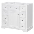 thumbnail image 2 of 36" Bathroom Vanity without Sink, Modern Bathroom Cabinet with Door, 6 Drawers, 1 Open Shelf and Adjustable Shelf, Solid Wood & MDF Bathroom Vanity, Cabinet Base Only, White, 2 of 9