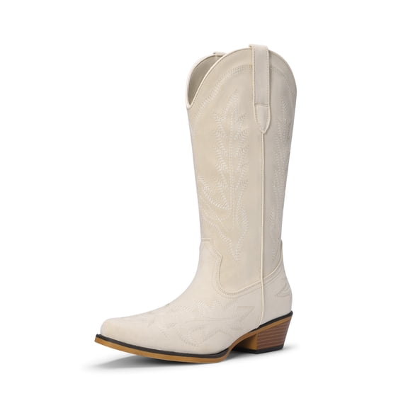 DREAM PAIRS Women's Cowboy Cowgirl Boots, Western Mid-Calf Boots with Pointed Toe, Low Chunky Heel and Embroidery, Country Riding Boots