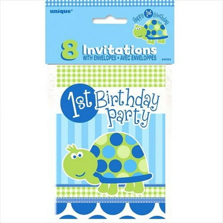 Unique Industries Turtle 1st Birthday Invitations with Envelopes, 8 Count