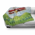thumbnail image 3 of Cartoon Airplane Soft Flannel Fleece Blanket, Sunny Day with a Rainbow in Green Country with a Child Boy Riding a Plane, Cozy Plush for Indoor and Outdoor Use, 50" x 70", Multicolor, by Ambesonne, 3 of 6