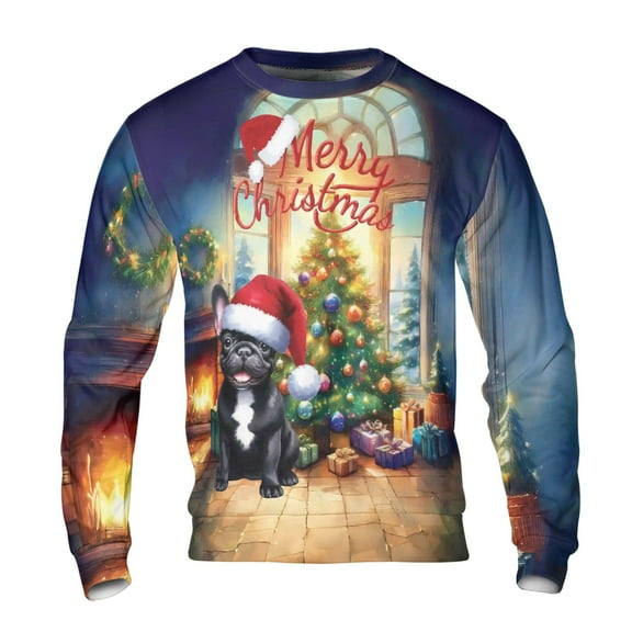 Merry Christmas French Bulldog Santa Hat Xmas Tree Winter Holiday All Over Print 3D Sweatshirt Unisex Merch Dog Lover Gifts - 01013