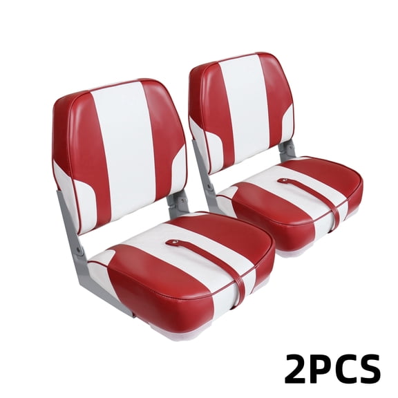 VANCUS Low Back Folding Boat Seats 2 pack Clearance - Premium Jon Pontoon Boat Chairs Waterproof Swivel Fishing Boat Seat White&Red