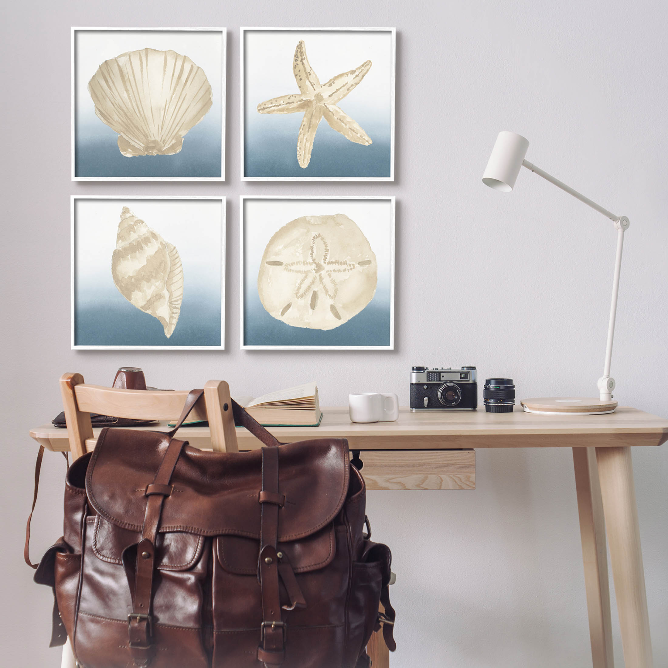 Maritime Seashells Ocean Beach Life Animals & Insects Graphic Art White Framed Art Print Wall Art, Set of 4