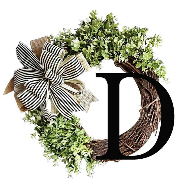 Vaidha 26 Letters Decorative Wreath Door Hanging Home Decor Letters With Bow Knot Pendant Rattan Ring Wall Decoration Window Decoration Pendant