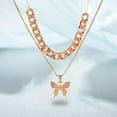 thumbnail image 4 of Conjunto de collar de mariposa cubana de 2 capas, joyería de regalo para amantes del hip hop, fiesta para mujeres Oro, 4 of 8