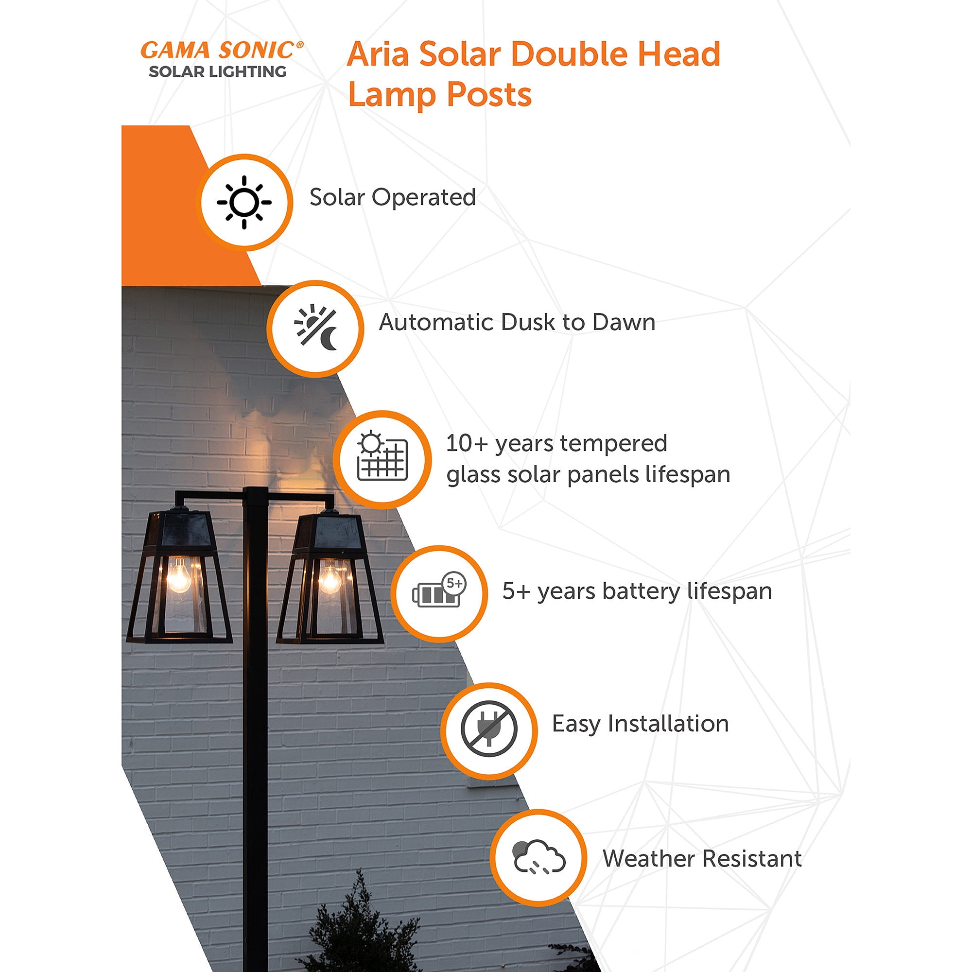 Aria 98 in. 2-Light Black Aluminum Solar Outdoor Waterproof Post Light Set with Solar LED Light Bulb Included