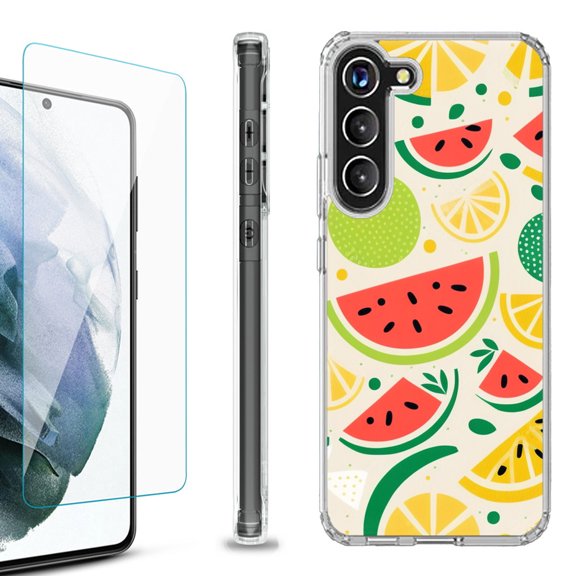 OneToughShield ® for Samsung Galaxy S23  S23 Plus 5G Shockproof Bumper Phone Case, with Tempered Glass Screen Protector - Watermelon Mix