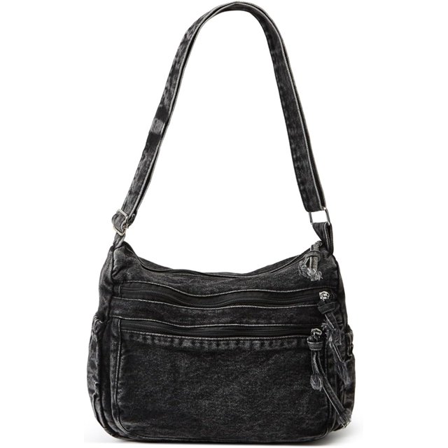 LHSHIDU Women's Retro Large Canvas Denim Shoulder Bag Denim Crossbody Handbags Casual Style Lightweight Tote Purse