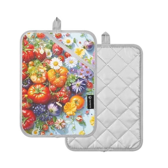 Yayeee Pot Holders Kitchen Heat Resistant with Pocket 7"x9.8" Cotton Oven Cooking Hot Pads, Purple Floral Tomatoes