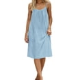 thumbnail image 4 of Qgtaibl Womens Cotton Backless Dress Trendy Spaghetti Strap Midi Dress Solid Color Crew Neck Loungewear Loose Fit Beach Vacation Dresses Light Blue XXL, 4 of 7