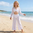 thumbnail image 2 of Teen Bathing Suit Cover Up Long Sleeve V Neck Drawstring Cover Up Top and Cover Up Long Pants 2 Piece Set Swim Suits for Girls 13-14 Years, 2 of 8