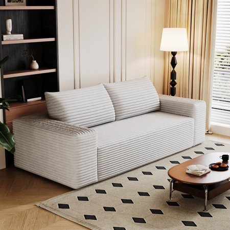 71" Corduroy 3-Seater Sofa, No Assembly Deep Seat Couch, 600LB Capacity Velvet Upholstered Fabric Sofa for Living Room/Apartment/Office, Ready-to-Use
