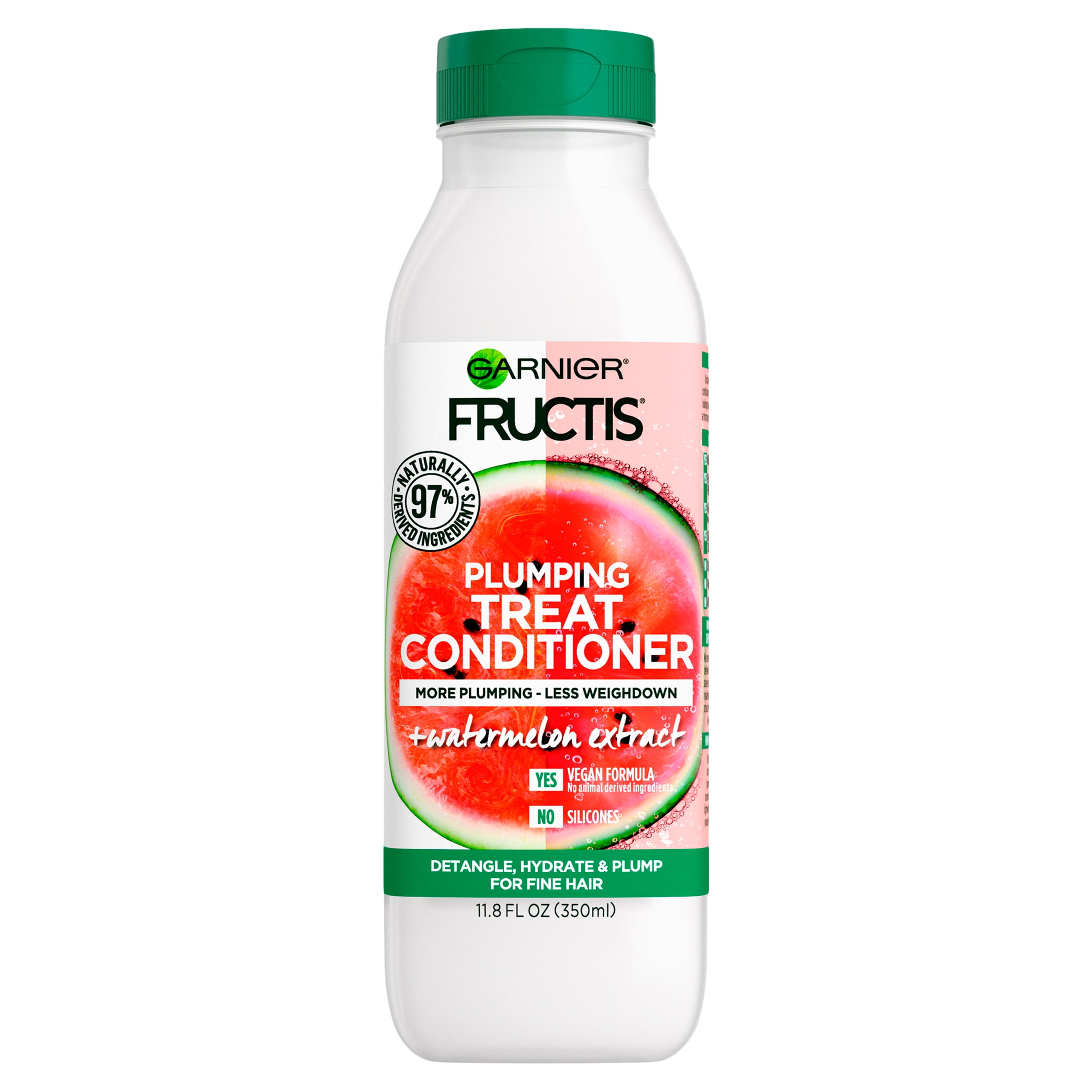 Garnier Fructis Plumping Treat Watermelon nourishing Thickening Daily Conditioner with Coconut oil, 11.8 fl oz
