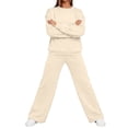 thumbnail image 4 of Athletic Outfit Sets 2 Piece Women Solid Crew Neck Long Sleeve Sweatshirt Drawstring Wide Leg Sweatpants Beige XXL, 4 of 7