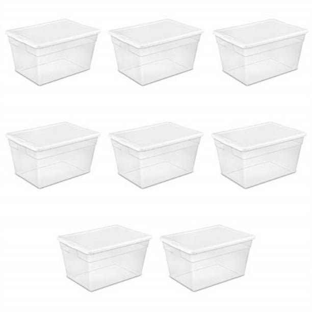 sterilite 16598008 56 quart/53 liter storage box, white lid w/ clear base, 8pack