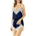 thumbnail image 3 of Spdoo Sleepwear Womens Sexy Lingerie Satin Pajamas Cami Shorts Set Nightwear V Neck Lace Trim Cami Tops Shorts Two Piece PJ Set,Purple XL, 3 of 5