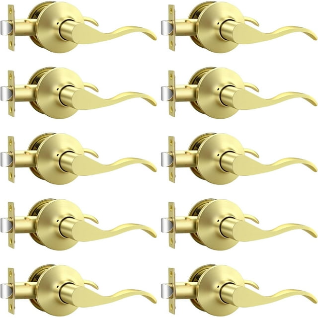 Leviers de Porte en Or Brossé pour Intérieur, Poignées de Porte de Passage en Laiton, Style Rabattable, Poignées de Porte de Hall/placard, Intérieur Sans Clé, Ensembles de Leviers Non Verrouillables, Réversibles pour Côté Droit/gauche