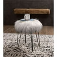 thumbnail image 2 of BirdRock Home Round Faux Fur Foot Stool Ottoman - Grey with Black Legs - Soft Compact Padded Vanity Seat - Bedroom Kids Room Chair - Hair Pin Metal Legs - Fluffy Makeup Seat, 2 of 3