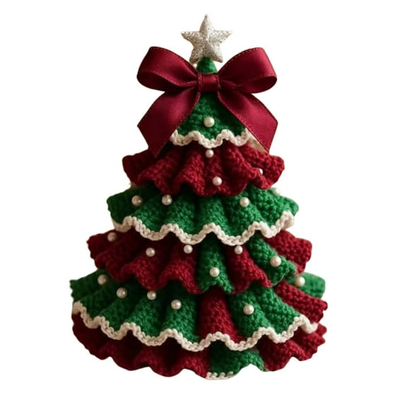 YWIYIUD 5inch DIY Crochet Christmas Tree Kit,Tree Bow Pearl Embellishment,Beginner Christmas Crochet Kit,Handmade Holiday Decoration Set,Christmas Craft Kit, Xmas Party Crochet Decorations
