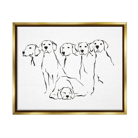 Stupell Industries Minimal Dogs Doodle Animals & Insects Painting Gold Floater Framed Canvas Art Print Wall Art, 31 x 25