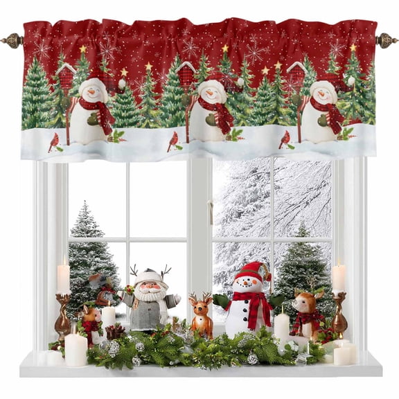 Valances for Windows Christmas Snowman Rod Pocket Cafe Window Treatments Valance Curtains for Kitchen Bathroom Laundry Basement Windows 60"x18"