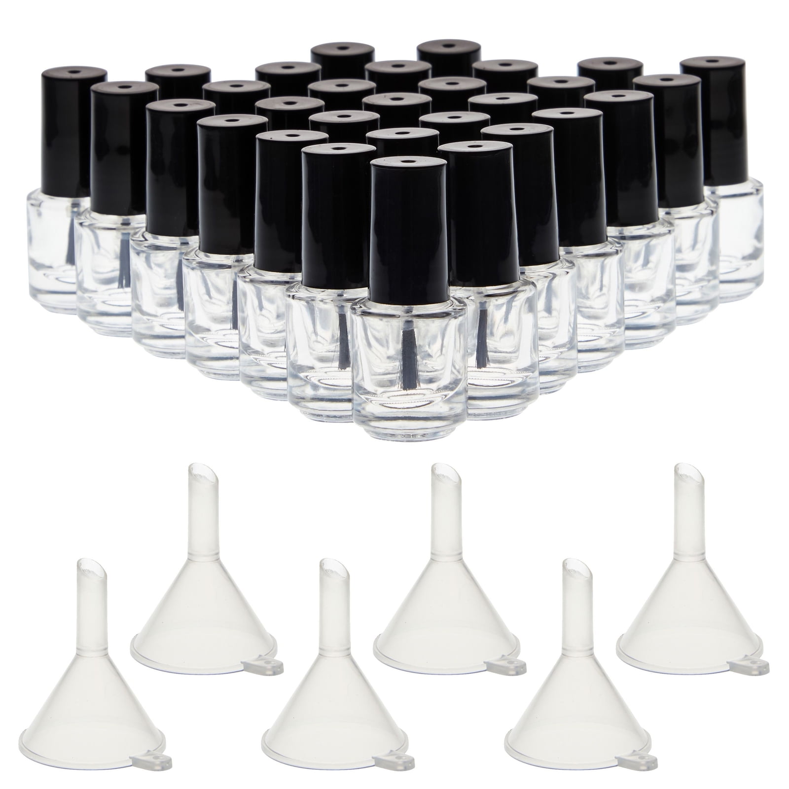 30 Pack Mini Empty Nail Polish Bottles with Brush Caps and 6 Funnels, 5ml