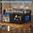 thumbnail image 3 of Low Loft Bed Twin Size with 5 Storage Drawers, Bookcase, LED Lights and Stuffed Animal Organizer, Metal Loft Bed with 13" H Safety Guardrail, Inclined Ladder and Under-Bed Play Space, Black, 3 of 8
