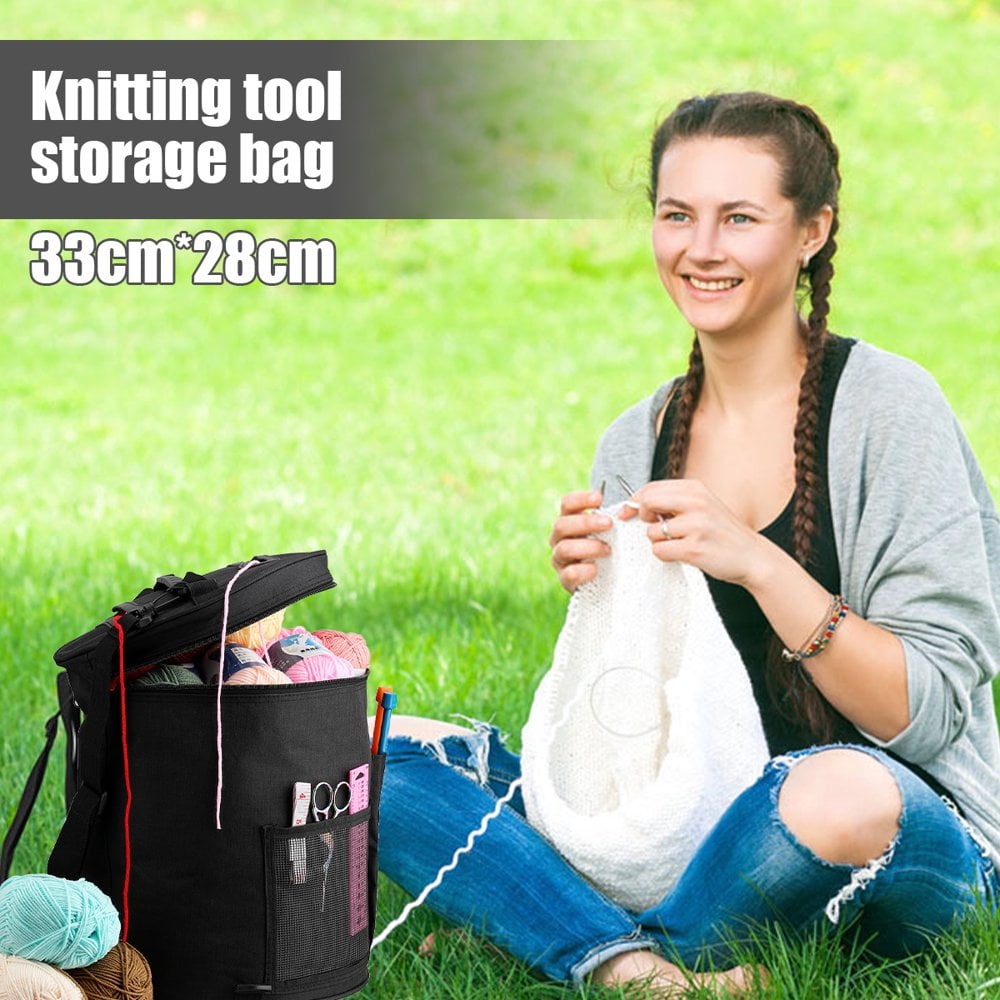 Large Capacity Yarn Storage Bag with Multi Pockets Barrel Shaped Knitting Storage Bag Portable Yarn Knitting Organizer Bag with Hnadle Strap Home Travel Use for Hooks Needles Yarn Skeins Walmart