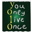 thumbnail image 3 of YOLO Shower Curtain, School Board Theme Background with Chalk Style Meaningful Riveting Quote, Fabric Bathroom Set with Hooks, 69W X 70L Inches, Emerald Yellow and White, by Ambesonne, 3 of 3