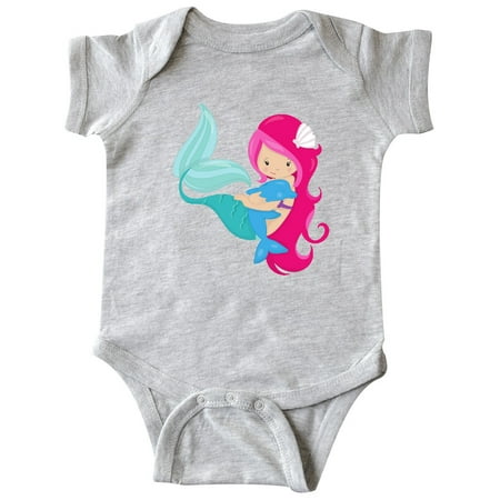 

Inktastic Mermaid And Dolphin Mermaid With Pink Hair Gift Baby Girl Bodysuit