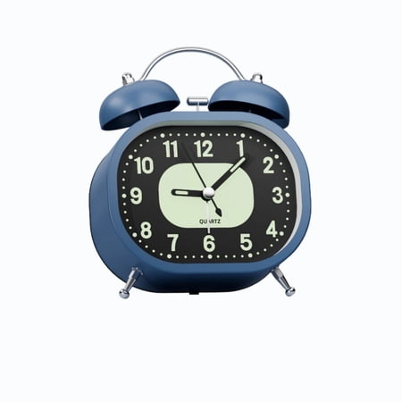 HOARBOEG Light Blue Classic Silent Non-Ticking Luminous Alarm Clock, Glow in the Dark Round Nightlight Clock, Battery Operated Desk Bedside Clock for Bedroom Office Dorm