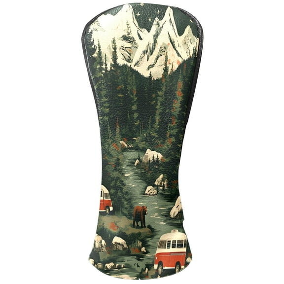 Golf Club Covers, Green Mountain Van Premium PU Leather Driver Hybrid Putter Head Covers with Velvet Lining, Waterproof Golf Gifts for Men Women