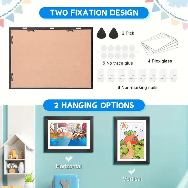 3 Pack Kids Artwork Frames Changeable 8.5 x 11 Inch Children Art Projects Kids Art Frames Front Opening Picture Display Frame, Black