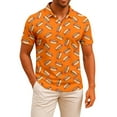 thumbnail image 2 of Men's Polo Shirts Casual Short Sleeve Hot Dog Printed Button Down Collared Tops Comfortable Breathable Slim Mens Shirts Orange S, 2 of 4