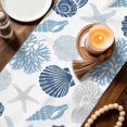 thumbnail image 3 of Blue Grey Coastal Table Runner 90 Inches, Nautical Shell Starfish Coral Summer Beach Bed Runner Dresser Scarves Tabletop for Indoor Outdoor Parties/Ceremony/Banquet, 13" x 90", 3 of 9